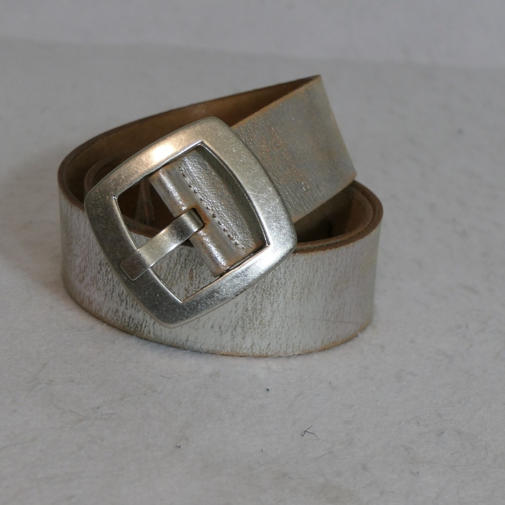 Calvin Klein Jeans Womens Belt S Silver Metallic Distressed Leather Y2K 444871R